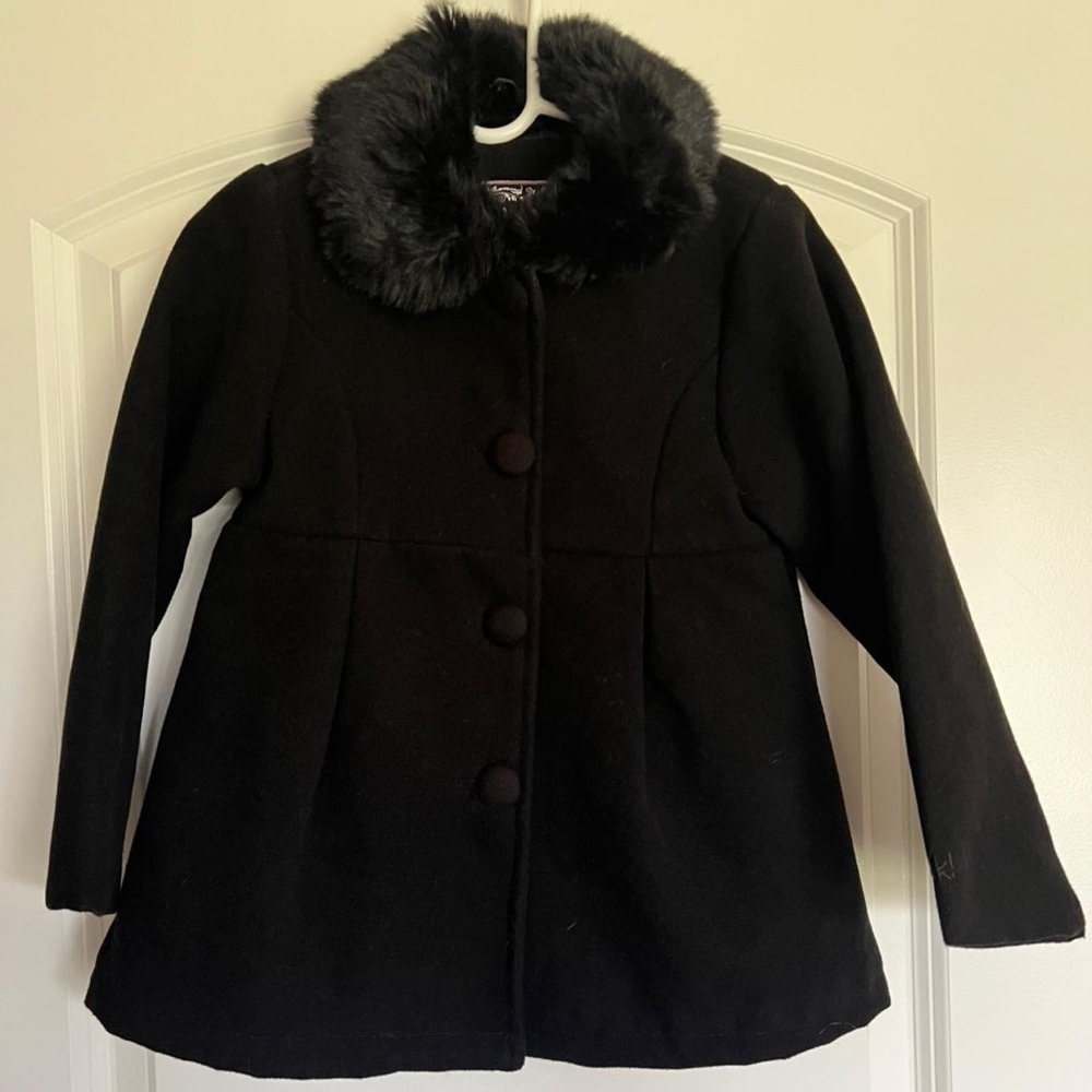 Fur Collar Peacoat. Size 4.